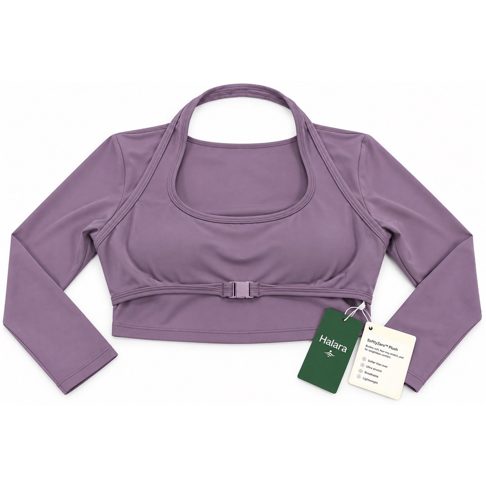 NWT Halara Contrast Mesh Long Sleeve Thumb Hole 2-in-1 Cropped Yoga Top-Large